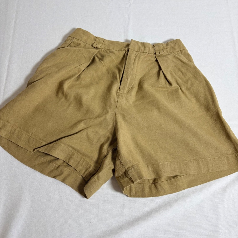 Zara Pleated Linen Blend Shorts XS Khaki High Rise 7991/709 Excellent